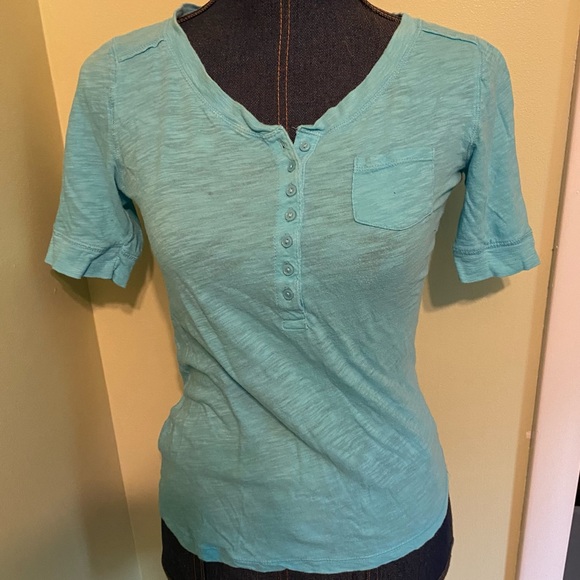Baby Blue Sheer Vneck - Picture 1 of 8